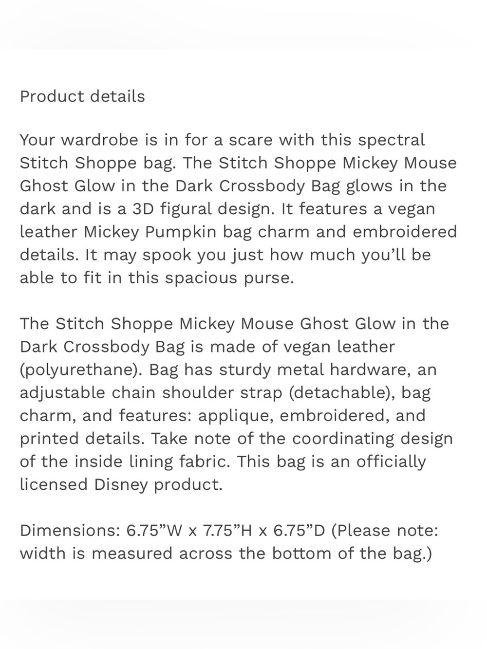 NWOT Stitch Shoppe Mickey Mouse Glow
Ghost Crossbody Bag - Picture 4 of 12